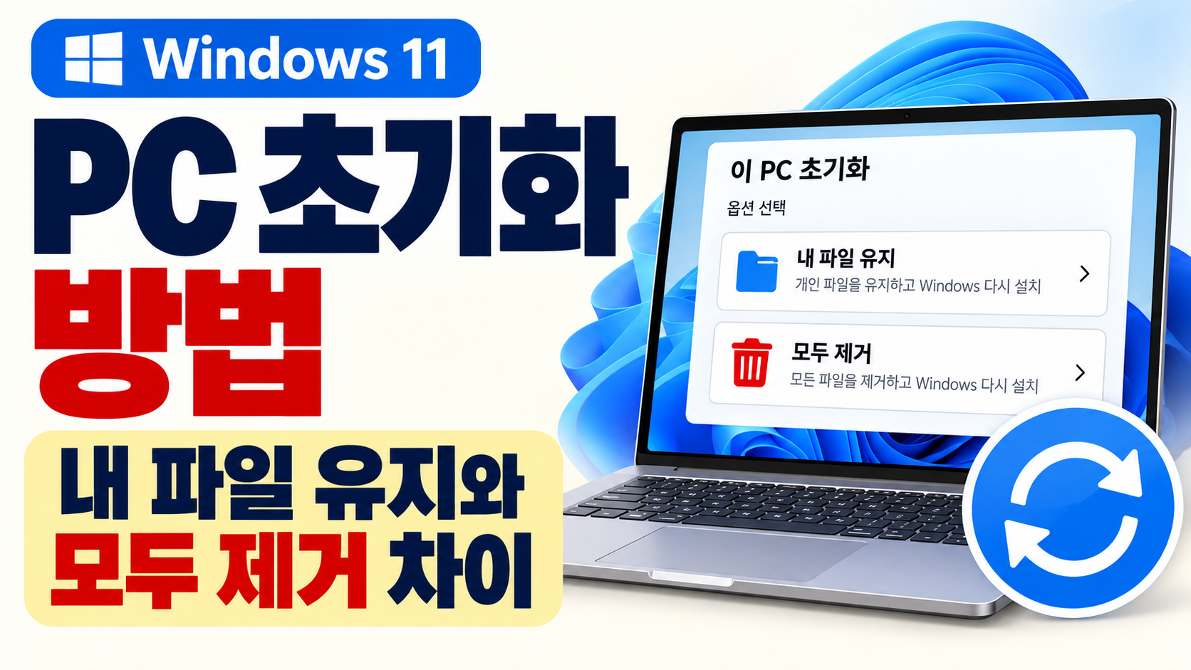윈도우11 PC 초기화 방법 내 파일 유지와 모두 제거 차이